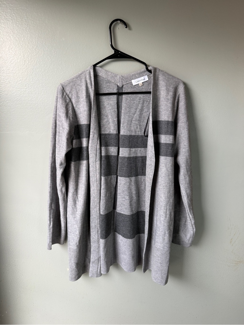 Calvin Klein Gray Striped Open Front Cardigan